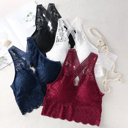 Lace Floral Bra Tops Removable Bralette Chest Pad Underwear Tanks Backless Wireless Vest