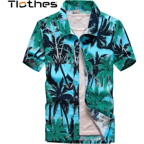 26 Colors Summer Fashion Mens Hawaiian Shirts Short Sleeve Button Coconut Tree Print Casual Beach Aloha Shirt Plus Size 5XL