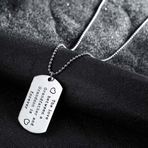 The Love Between A Grandfather And Grandson Is Forever Necklace Dog Tag Pendant Grandpa Birthday Gifts Jewelry Stainless Steel