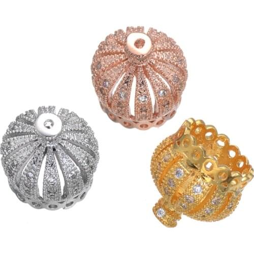 JUYA Zircon Copper Crown Charms 13mm Tassel Cap Pendant Diy Jewelry Long Necklace Earrings Findings Accessories Wholesale