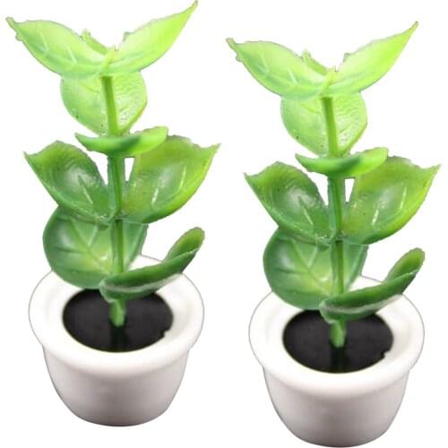 2pcs 1:12 Dollhouse Miniatures Potted Plants Model Decor for Dollhouse Decor