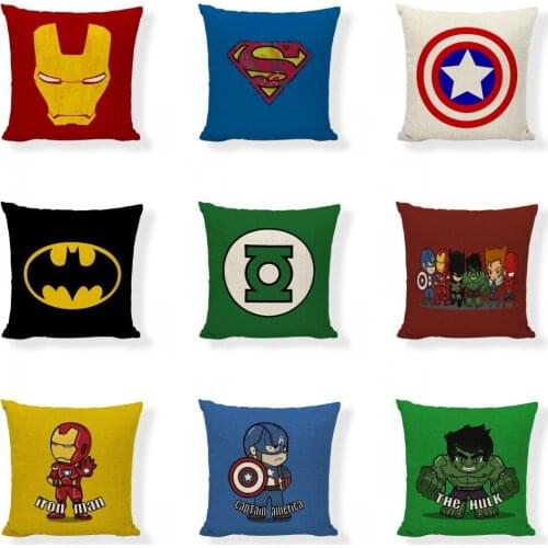 Marvel Spiderman Pillowcase Iron Man Pillowcase Avengers Cartoon Washable Linen Pillow Case Without Pillow Core 45x45cm