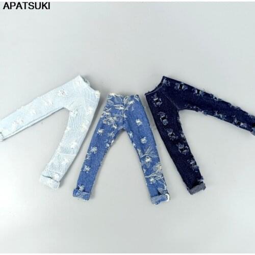 Fashion Ripped Denim Jeans Pants For Barbie Doll Clothes Trousers For Barbie 1/6 BJD Dollhouse Accessories Kids & Baby Toys