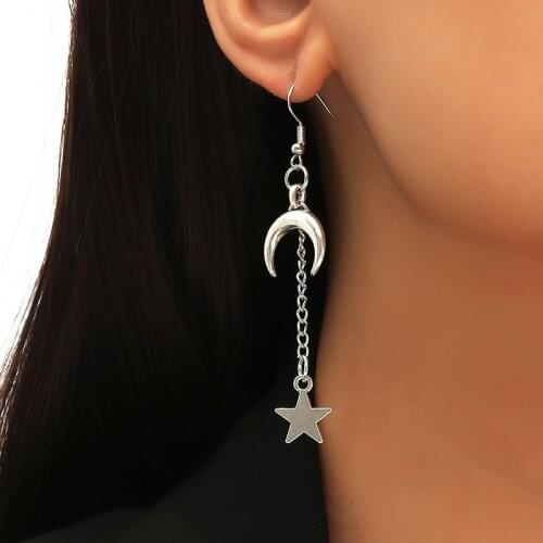 Trendy Female Silver Color Metal Star Moon Drop Earrings For Women Simple Chain Long Dangle Earring Ladies Party Jewelry Gift