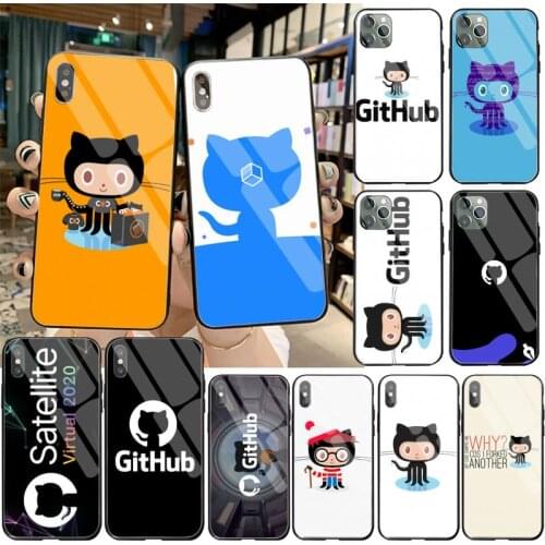 Social Github Programming Cat Soft Phone Case Cover Tempered Glass For iPhone 11 Pro XR XS MAX 8 X 7 6S 6 Plus SE 2020 case