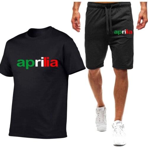 2021 New Motorcycle Aprilia Printing Mens Sportswear Two-Piece Fitness Comfortable Uniform Short-sleeved T-shirt + Shorts Suit