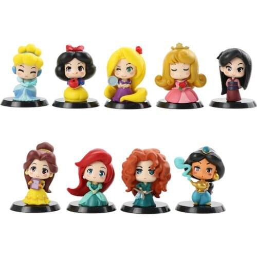 New Disney Q Version Princess Action Figure Ariel Belle Alice Cute Anime Figure Kawaii Dolls Room Decor Kids Toys for Girls Gift