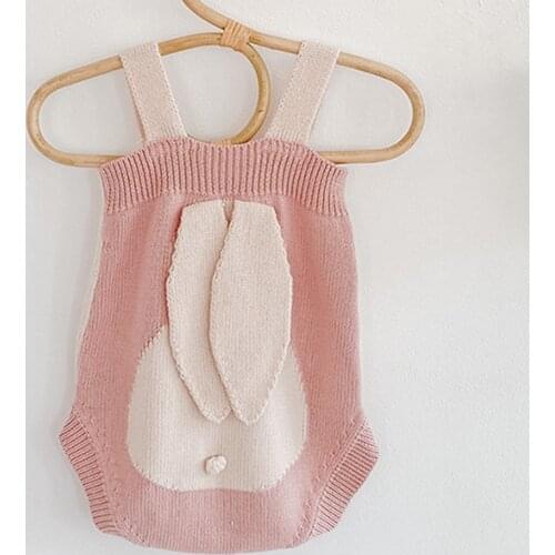 New Infant Baby Girl Boy Sleeveless Rompers Rabbits Ears Jumpsuit Baby Knitting Braces Rompers Newborn Baby Girls Boys Clothes