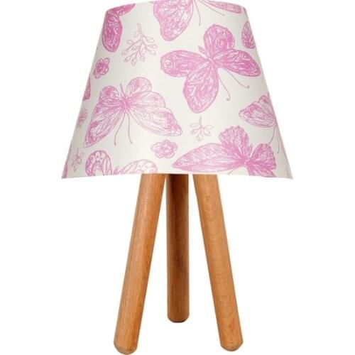 New 3 to Legged Tripod Wood Lampshade Table Lamp Pink Butterfly Lampshade