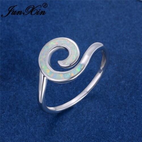 White Fire Opal Rings For Women Men Wedding Bands White Gold Rose Gold Color Rainbow Cloud Wave Ring Promise Engagement Jewelry