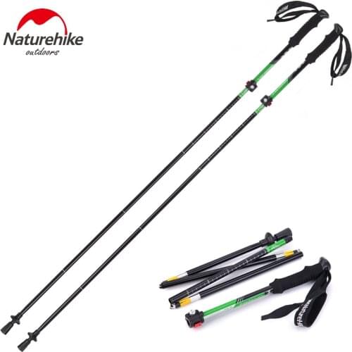 Naturehike 34-135cm Aluminum 5 Section Flexible Adjusts Alpenstock Tungsten Steel Tip Walking Stick Hiking Trekking Pole 280g