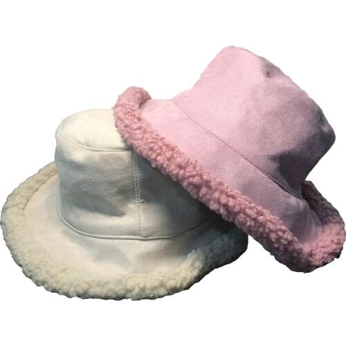 Bucket Hat For Women Autumn And Winter Suede Thickened Warm Flat Top Solid Color Retro Leisure