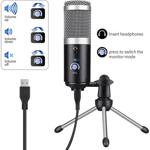 Professional USB Microphone Laptop Condenser Recording Microphone for Podcasting Video Chat Streaming Broadcast