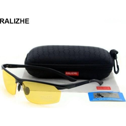 RALIZHE Mens Womens HD TAC Polarized Sunglasses Aluminum Magnesium Alloy Sport Yellow Night Vision Glasses UV400 Half Driving