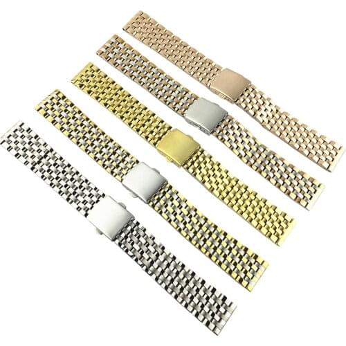 Watch Accessories Seven Beads Stainless Steel Solid Strap Double Press Airplane Folding Buckle Frosted Mens Womens Strap