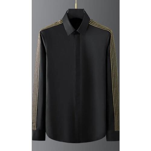 2021 Golden Chain Embroidery Shirts Men High Quality Clothing Long Sleeve Casual Formal Dress Shirt Mens Blouse Chemise Homme