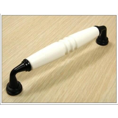 10Pcs Black Pattern White Ceramics Zinc Alloy Cabinet Drawer Wardrobe Door Handle