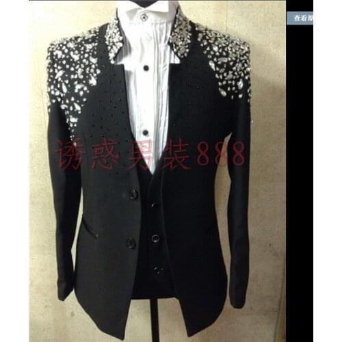 S-4xl New Men Slim Suit Formal Dress Black Plus Size Suit Host Blazers Performance Bar Nightclub Singer Stage Costumes