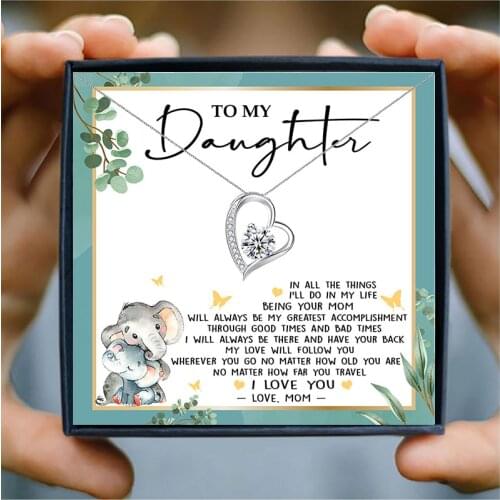 Silver Heart Chain Necklaces Pendants Rhinestone Choker Necklace for Daughter Birthday Gift Family Jewelry