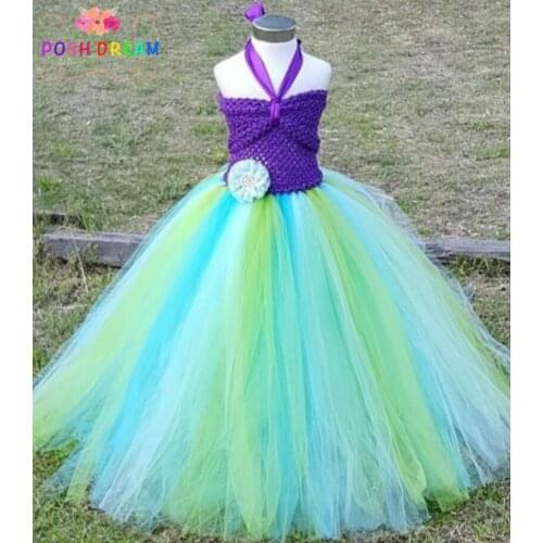 POSH DREAM Mermaid Kids Girl Dress Princess Mermaid Flower Girl Tutu Dress Under The Sea Photo Prop Beach Birthday Theme Party
