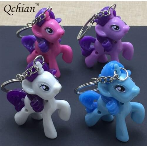 Cute My little Pony Keychain for Women Bag Pendant Little Horse Key Chains Sound Light LED Flashlight Car Ring Holder chaveiro