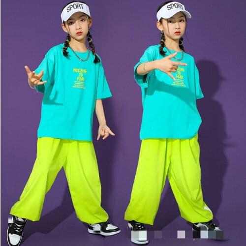 New Boys Loose Short Sleeved Hiphop Pants Outfits Girls Jazz Street Dance Wear Children Modern Dance Hip Hop Clothing