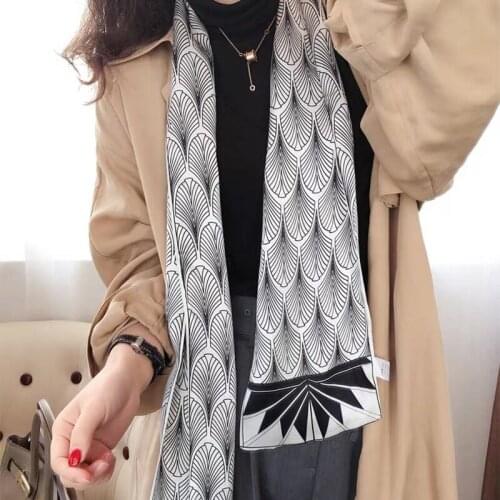 2021 spring Korean version of all-match women scarf silk hand-feel double-sided printing scarf thin section scarf 15x150cm