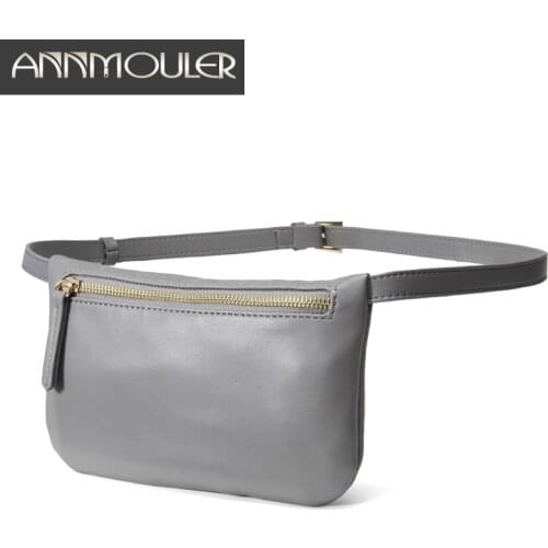Fanny Pack for Women Pu Leather Waist Bag Purse Fashion Zipper Chest Bag Simple Waist Belt Bag Grey Bum Pouch Leather Phone Bag