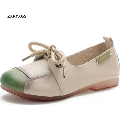 2021 New Mixed Colors Full Genuine Leather Shoes Women Flats Soft Sole Non-slip Comfort Shoes Casual Sneakers Flat Shoes Tide