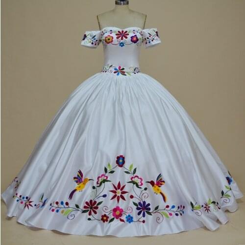 Fabulous White 3D Flowers Ball Gown Mexican Quinceanera Prom Dresses Embroidery Sweet 16 Dress Vestidos 15 Anos