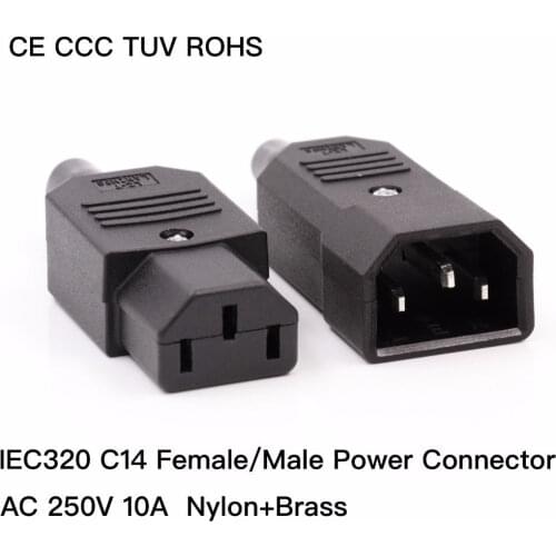 1PC POWER PLUG IEC 320 C14 Male Female AC Power Cord Inlet Outlet Power Connector 250V 10A CCC CE TUV Nylon Insulation