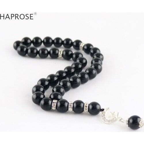100% Natural Black Agate 33 Beads Muslim Prayer Bracelet 6-12mm Tasbih Ala Agate Mens Glitter Bracelet Free Shipping