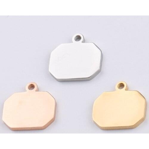 100% Stainless Steel Blank Rectangle Charm For Engrave Octagon Metal Tag Mirror Polished Wholesale 20pcs