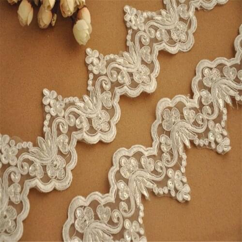 3 Yards New Ivory Alencon Lace Trim Sequin Lace with Pearl Bridal Veil for Wedding Veil DIY Decoration