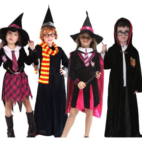 Anime Magicians Cosplay Costume Children Boys Halloween Party Skirt Set Suit Red Magic Hat For Girl Christmas Gift