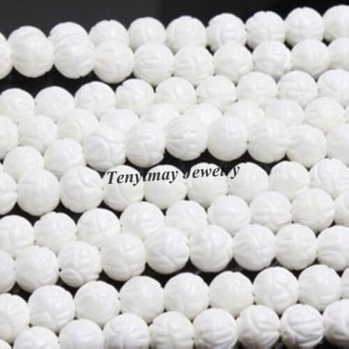 Free Shipping 12mm White Tridacna Beads With Carved Flower Design(5 Strands/Lot)
