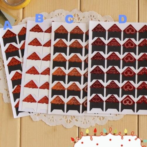 96pcs glitter corner sticker set metal red color kraft paper photo decorative stationery craft 4patterns available