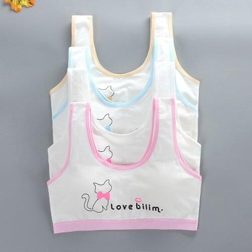 Girls bra training bra childrens rims-free cotton sports vest-type solid color cotton student underwear