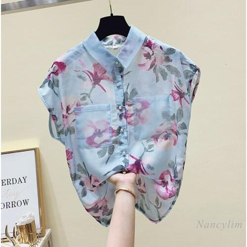 Floral Sleeveless Chiffon Shirt Top for Women Summer Clothing Blouses Femme Blusas Mujer 2021 Nancylim