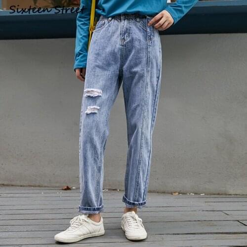 Denim Jeans Femme New Loose Hole Women Pants Y2k Aesthetic Fashion High Waisted Ripped Trousers Female Vintage Washed Streetwear