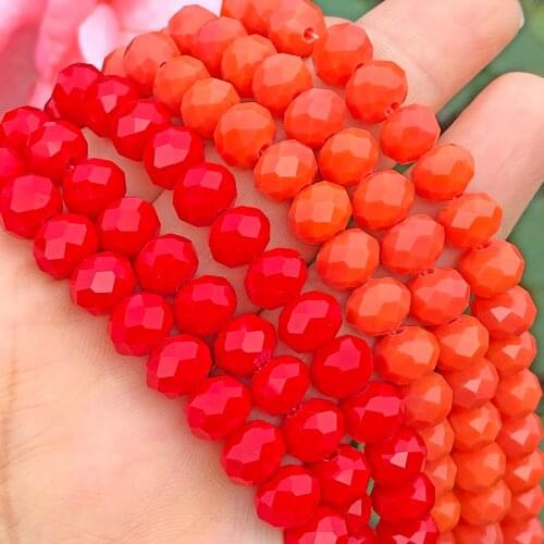 Faceted Orange Red Rondelle Crystal Glass Beads Porcelain Lariat Necklace Jewelry Findings Spacer Earring Bracelet Accessories