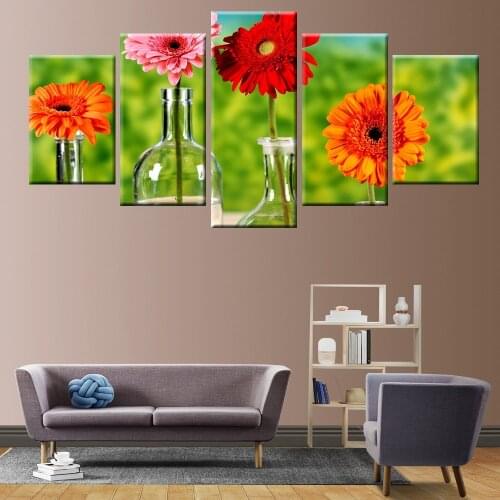 Modern Modular HD Printing Wall Art 5 Panel Chrysanthemum Canvas Painting Childrens Room Living Room Decorative Frame Poster