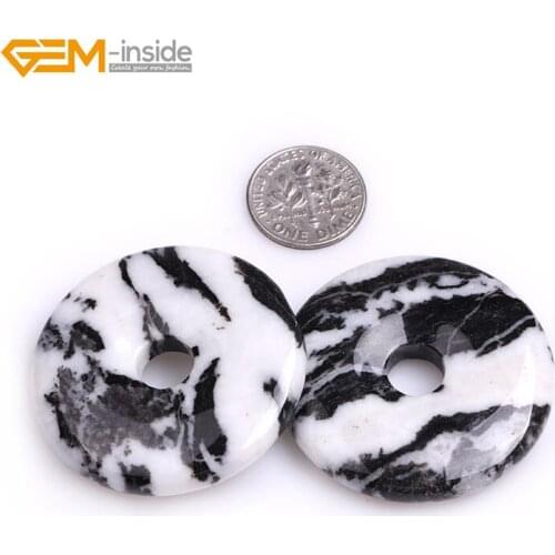 40mm Natural Smooth Zebra Jasper Stone Ring Circle Donuts Beads for Jewelry Making 1 piece DIY Jewellery Pendant Charm