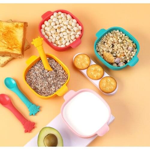 Bento Box Suction Baby Food Supplement Bowl Square With Spoon Feeding Set Silicone Plates For Kitchen Accessories Tableware