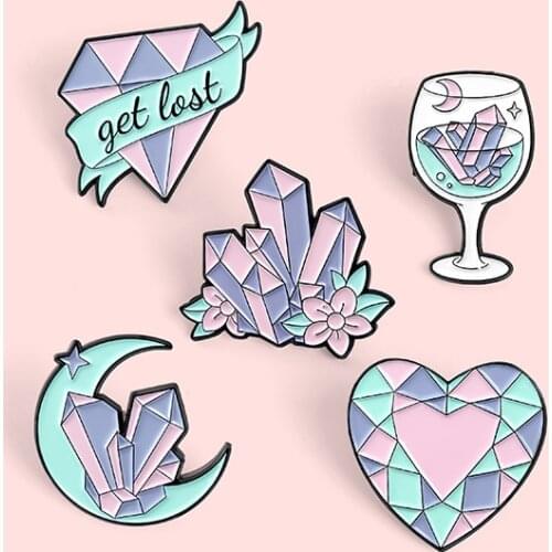 Creative Cartoon Gem Badge Fashion Wine Glass Love Moon Metal Enamel Brooch Lapel Backpack Jewelry Accessories Gifts for Friends