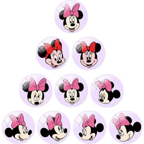 Disney Beautiful Cute Minnie Head Round Glass Cabochon Flat Back Ornament 12mm / 15mm / 16mm / 18mm / 20mm / 25mm
