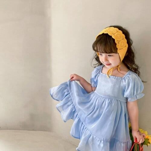 Vintage Girls Embroidery Dresses 2021 Summer Long Sleeve Princess Kids Dress Korean Children Little Girl Outfits Toddler Clothes