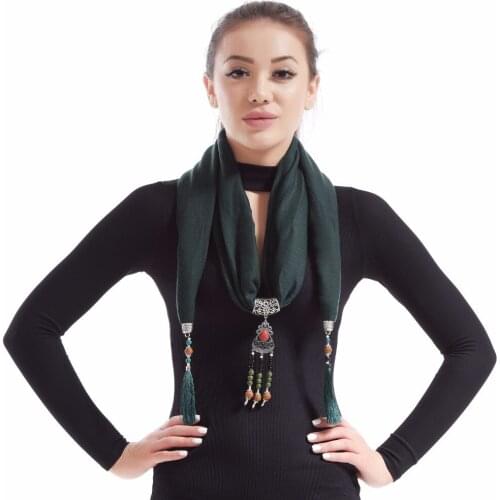 Lureme Ethnic Scarf Necklace with Beaded Tassel Pendant for Women (sf000086)