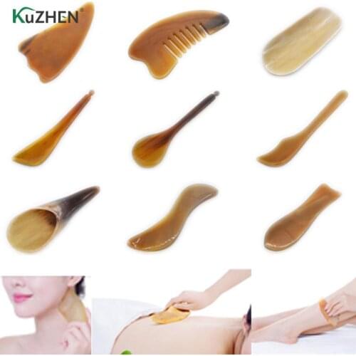 1PC Natural Buffalo Horn Antistress Guasha Massage Tool Acupuncture SPA Therapy Gua Sha Massager Scraping Board Health Care