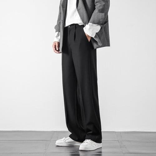 Firmranch Summer/Spring Men Loose Straigth Leg Long Casual Suit Pants INS Popular Japanese&Korean Style All Match Trousers